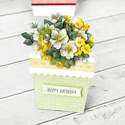 Katy Sue Flower Patch Pots Card Making Kit. 8 Cards, 8 Envelopes, 3 Sheets of Floral Die-Cut Decoupage, Adhesive Pads, & 2 Sheets of Birthday Sentiments Banners for Card Making Supplies - Image 5