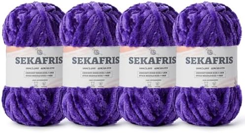 Chenille Velvet Soft Yarn Dewberry 4 Pack by Sekafris