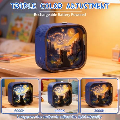3D Wooden Puzzle Night Light DIY LED Art Lamp Kit for Adults Desk Decor Relaxing Craft Project Table Ornament and Unique Gift (Starry Cat) - Image 2