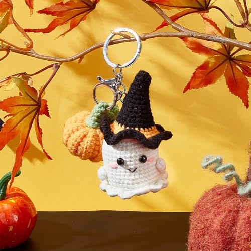 ORIGACH 4 Pcs Halloween Ghost and Mini Pumpkin Crochet Kit for Beginners, DIY Crochet Kit for Adults, Complete Crochet Keychain Set with Step by Step Video Tutorial for Halloween Parties Gatherings - Image 7