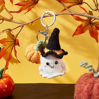ORIGACH 4 Pcs Halloween Ghost and Mini Pumpkin Crochet Kit for Beginners, DIY Crochet Kit for Adults, Complete Crochet Keychain Set with Step by Step Video Tutorial for Halloween Parties Gatherings - Image 7