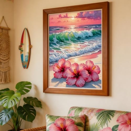 BYGFHLYW Beach Flower Paint by Numbers Kit for Adults Beginners 12x16In - Image 4
