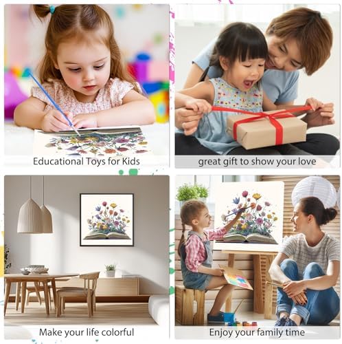 EOBROMD Framed Paint by Numbers Kits for Adults with Wooden Easel, Flowers Book DIY Paint by Numbers Kits for Beginner, Painting on Stretched Canvas, Oil Crafts Home Decor Gift 10x10 Inch - Image 4