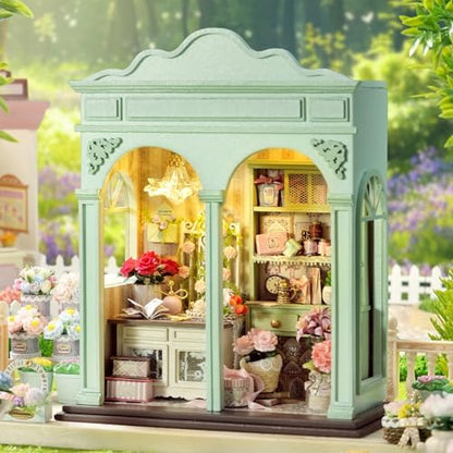 CUTEROOM DIY Miniature House Building Kit for Adults with LED Lights - Realistic Mini Dollhouse Model & Wooden Furniture, Creative Craft Kit for Home Decor Gift- Floral Reverie - Image 5