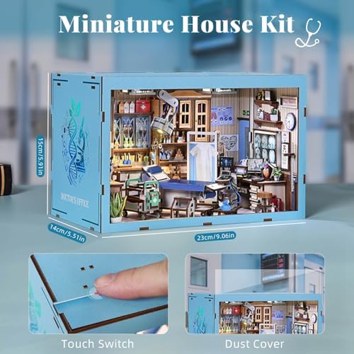 fifijoy Book Nook Kit - DIY Miniature House Doctors Clinic Dollhouse Kit for Adults, Book Nook Tiny House Bookshelf Decor Creative 3D Wooden Puzzle, Gifts for Family, Friends (Doctor's Office) - Image 5