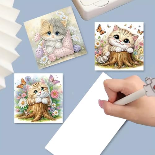ARTopet 6Pcs Folding Greeting Card Diamond Art Painting Thank You Blessing Cards with White Envelope Rhinestones Painted Making Kits for Adults DIY Craft Holiday Gift-Cat02 - Image 2