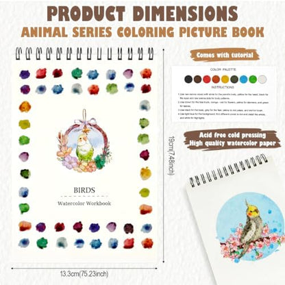 Watercolor Workbook, Water Coloring Book with 13 Pages, Bird Theme Painting Practice Book with Pre-Drawn Outline Pages, Nature Coloring Book for Adults, Beginners & Art Lovers - Image 2