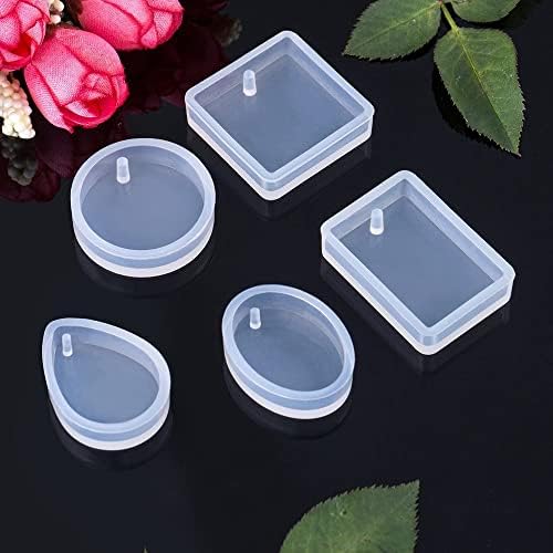 Resin Molds for Keychain, Qtopun Water Drop Shape Round Rectangle Oval Square 10pcs Jewelry Epoxy Silicone Molds with Hole 10 Pcs Keychain for Pendant Eardrop Keychain DIY Craft Making - Image 3