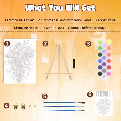 MAXBYE Framed Paint by Numbers Kits for Adults, Cross Flowers Paint by Numbers Kit for Adults with Wooden Easel, Easy DIY Oil Painitings Kits with Tools for Beginners Gift Home Wall Decor 10×14 Inch - Image 6