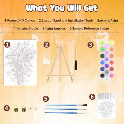MAXBYE Framed Paint by Numbers Kits for Adults, Cross Flowers Paint by Numbers Kit for Adults with Wooden Easel, Easy DIY Oil Painitings Kits with Tools for Beginners Gift Home Wall Decor 10×14 Inch - Image 6