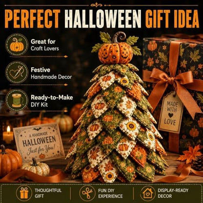 Muhubaih DIY Halloween Christmas Quilted Fabric Tree Kit, 3D Padded Patchwork Sewing Craft Kit for Beginners, Home Office Mantel Shelf Tabletop Decor, Handmade Holiday Gift for Craft Lovers - Image 5