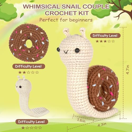 Crochetta Crochet Kit for Beginner, Crochet Starter Kit w Step-by-Step Video Tutorials, Learn to Crochet Kits for Adults & Kids, DIY Knitting Supplies, 2-Pack Snail Couple (40%+ Yarn Content) - Image 3