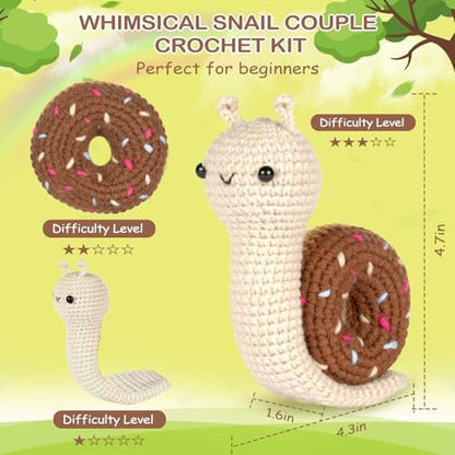 Crochetta Crochet Kit for Beginner, Crochet Starter Kit w Step-by-Step Video Tutorials, Learn to Crochet Kits for Adults & Kids, DIY Knitting Supplies, 2-Pack Snail Couple (40%+ Yarn Content) - Image 3
