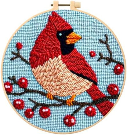 SmoothNovelty Punch Needle Kits Red Cardinal Bird Pattern with Hoop by SmoothNovelty