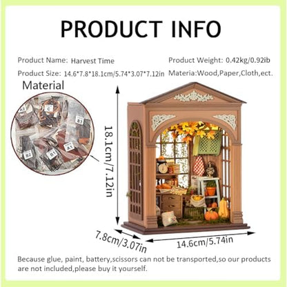 DIY Miniature Dollhouse with LED Lights, Wooden Dollhouse Book Nook Kit for Desktop, Bookshelf Decor, Gifts for Friends, Family (Harvest Season) - Image 2