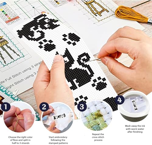 FREEBLOSS 6 Set Cross Stitch Bookmark Kits 11CT 8"x2.4" Black Cat Theme - Image 4