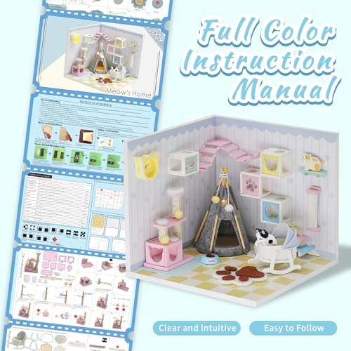 Kisoy Dollhouse Miniature with Furniture Kit, DIY 3D Wooden DIY House Kit A Corner of a Small Apartment Style with Dust Cover & LED,Handmade Tiny House Toys for Gift of Teens and Adults(Pet Room) - Image 5