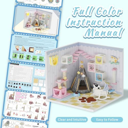 Kisoy Dollhouse Miniature with Furniture Kit, DIY 3D Wooden DIY House Kit A Corner of a Small Apartment Style with Dust Cover & LED,Handmade Tiny House Toys for Gift of Teens and Adults(Pet Room) - Image 5