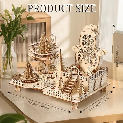 3D Wooden Puzzles for Adults, Rotating Xmas Amusement Park Music Box Kit - Image 2