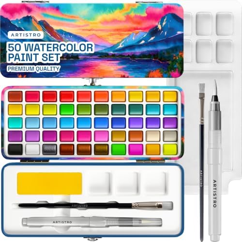 ARTISTRO 50 Watercolor Paint Set with Palette & Brushes for Adults & Kids by ARTISTRO