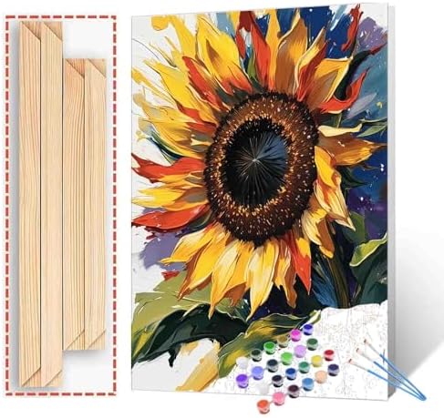 Aihonmin Sunflower Paint by Number for Kids and Adults Beginner，Gardens Paint by Number Kits on Canvas,Farmhouse Wall Art Prints Graffiti DIY Gift Oil Painting,Home Wall Decor，(DIY Frame by Aihonmin