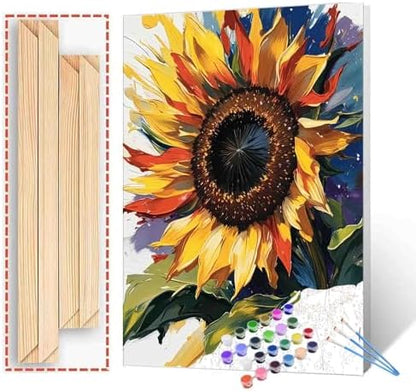 Aihonmin Sunflower Paint by Number for Kids and Adults Beginner，Gardens Paint by Number Kits on Canvas,Farmhouse Wall Art Prints Graffiti DIY Gift Oil Painting,Home Wall Decor，(DIY Frame by Aihonmin