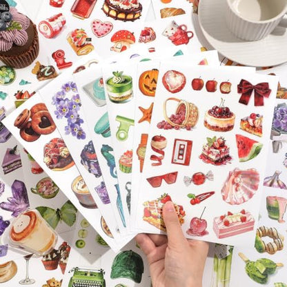 300+ PCS Color Themed Scrapbook Sticker Book, 30 Sheets Vintage Small Object Stickers, 6 Tone Aesthetic Holiday Decor Art Scrapbook Supplies for Adults Teens Women Girls Junk Journaling Planner Crafts - Image 5