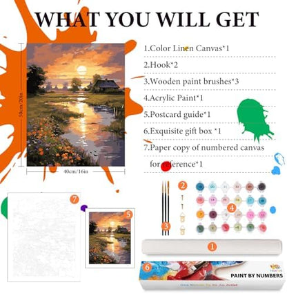 Sunset Paint by Numbers Kit for Adults Beginner 16x20 Inch, Countryside - Image 4