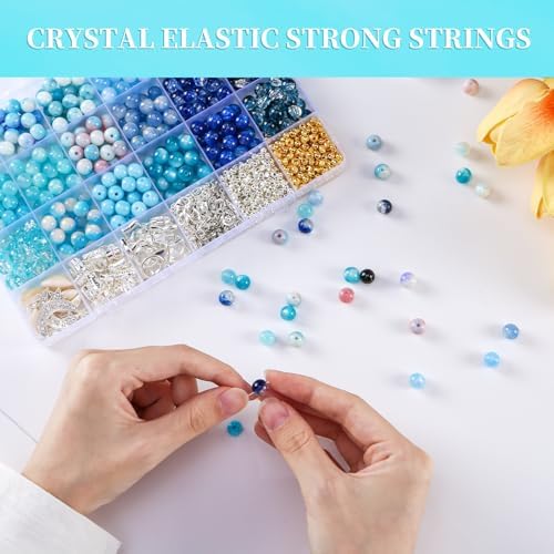 Glass Beads for Jewelry Making, 18 Colors Bead Bracelet Making Kit Including 2-8mm Bead spacers, Blue Round Beads for DIY Jewelry Making Supplies for Adults, Bracelet Necklace Earring Making kit - Image 4
