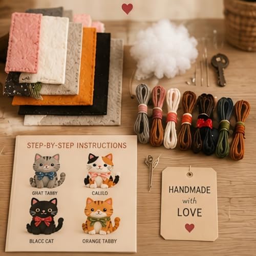 Sewing Kit for Beginners, DIY Felt Sewing Craft Kit with Pre-Cut Fabric & Instructions, Handmade Plush Animal Craft Set for Adults & Teens (cat) - Image 5