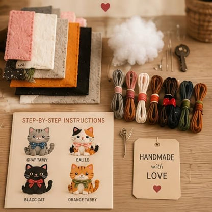 Sewing Kit for Beginners, DIY Felt Sewing Craft Kit with Pre-Cut Fabric & Instructions, Handmade Plush Animal Craft Set for Adults & Teens (cat) - Image 5