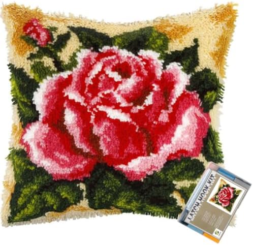Red Rose Latch Hook Kits for Adults Beginners, Pre-Printed 17“ X 17" by EMISTEM