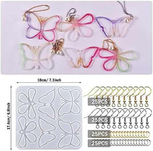 Attuslla Earring Resin Molds Silicone Butterfly Jewelry Making Earring Molds Pendant Casting Resin Epoxy Molds with Jump Rings for DIY Jewelry Making, Pendant, Earrings - Image 3