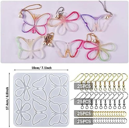 Attuslla Earring Resin Molds Silicone Butterfly Jewelry Making Earring Molds Pendant Casting Resin Epoxy Molds with Jump Rings for DIY Jewelry Making, Pendant, Earrings - Image 3