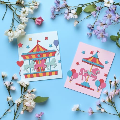 MAYJOYDIY Carousel Metal Cutting Dies Carnival Balloon Flags Die Cut Stencils Horse Stars Carbon Steel Die Cutting for Scrapbooking Party Photo Album DIY Paper Crafts - Image 6