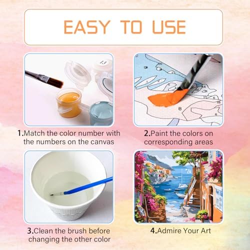 HITIRECOVI Seascape Town Paint by Number Adult,Canvas Paint by Numbers for Adults Seaside Landscape,DIY Acrylic Oil Paint by Number for Adults for Home Decor Gift 16x20 Inch - Image 6