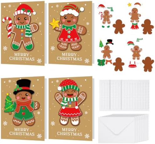 Dispowreath 24 Pcs DIY Christmas Card Making Kits with Envelopes DIY Christmas Craft Make Your Own Gingerbread Man Greeting Card Making Supplies for Holiday Xmas Party Decoration Favor by Dispowreath