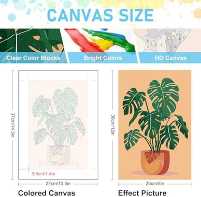 6 Pack Paint by Numbers Kit for Adults, Potted Green Plant, 8x12 Inch - Image 3