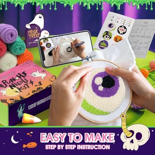 yuegool 6PCS Enchanted Oddities Punch Needle Coasters Kit – Easy DIY Embroidery Kit for Beginners, Adults & Kids | Includes Patterns, Tools, Yarns, Hoop, Instructions, Coaster Holder - Image 4
