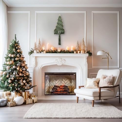 Christmas Tree Macrame Wall Hanging Decor 9.84 × 22.8inch Xmas Tree Shape Boho Tapestry with Rustic Bead and Star Tree Topper Hand-Woven Crafts for Holiday Winter Decoration (Army Green) - Image 2