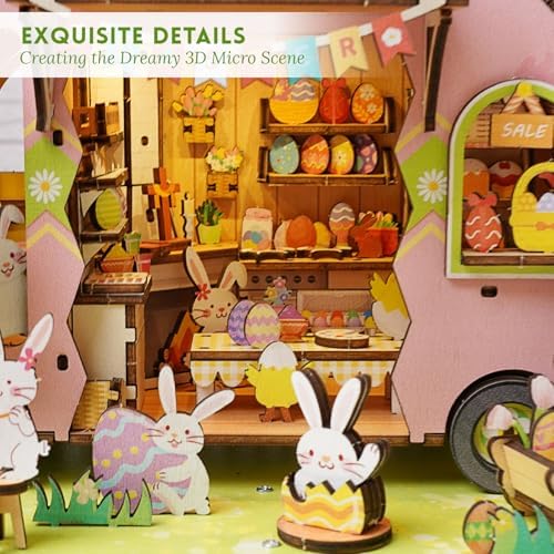 DIY Miniature House Kit (Easter Egg Truck) Tiny Dollhouse Kits for Adults to Build, Mini Model Kits with LED&Music Box, Wooden Adults Crafts Puzzles, Birthday Gifts for Family Friends - Image 4