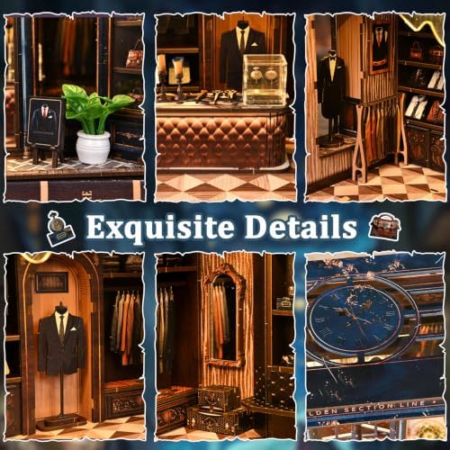 fifijoy DIY Miniature Dollhouse Kit - 3D Wooden Puzzle Book Nook Kit with LED Light, Miniature House Bookshelf Insert Decor for Adults, Creative Gift for Family and Friends (Golden Section Line) - Image 3