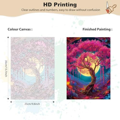 EOBROMD Framed Paint by Numbers Kits for Adults with Wooden Easel, Moon Tree of Life DIY Acrylic Paint by Number on Stretched Canvas, Painting Kits Adults Oil by Numbers for Home Decor 10x14 Inch - Image 2
