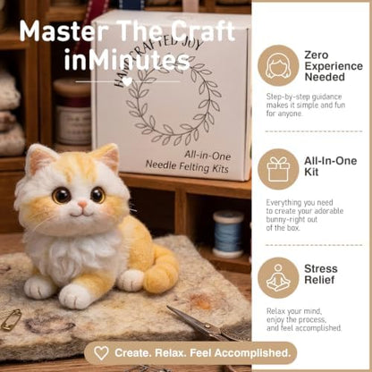 DIY Needle Felting Kit Cute Fluffy Napoleon Munchkin Cat – Needle Felting Starter Kit with Fiber Roving, Needles, Felting Pad & Instructions | Felted Cat Kit for Beginners Adults | DIY Craft Gift - Image 3
