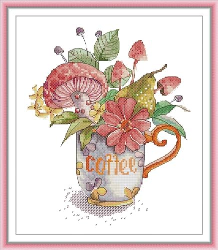 Howie's Needlepoint Cross Stitch Kits, 14CT Pre-Printed Pattern Needlepoint Kits, Full Range of Stamped Starter Kits(Coffee Cup,11.02 x 12.8 inch) by HowiesNeedlepoint