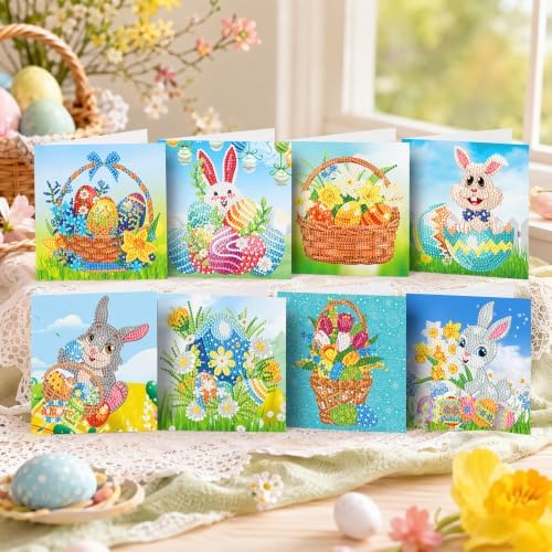 8PCS Easter Egg Rabbit DIY Greeting Card Kits with Envelopes Diamond Art Greeting Cards Diamond Art Cards Kits for Adults DIY Crafts Family Friend Gifts - Image 2