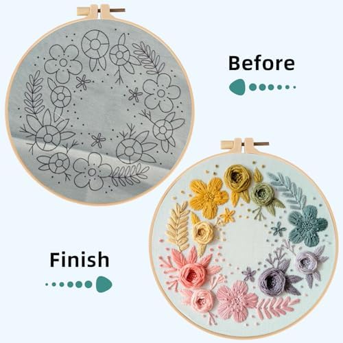 Herdiese Embroidery Kit for Beginners & Adults with Flower Pattern - Image 2