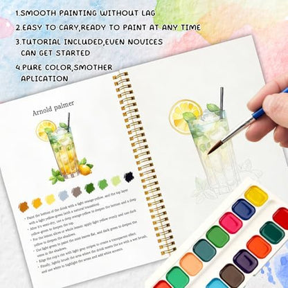 Cocktail Watercolor Workbook, Water Coloring Book, 12 Patterns, Watercolor Kit for Beginners, Relaxing DIY Art Gift for Women and Adults, Happy Hour Themed Watercolor Kit - Image 4