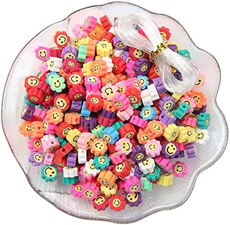 100pcs Mixed Polymer Clay Spacer Beads for Women Jewelry Making DIY Bracelet Necklace Hair Clip Accessories (Smile Face Flower) by LUBINGSHINE