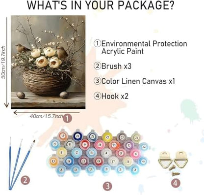 MBNTJHT Bird Paint by Numbers Kit for Adults,Birds Flowers Paint by Number Kits for Adults Beginners,Unframed Flower Basket Digital Oil Painting Crafts for Wall Decor Gifts 16X20 Inch. - Image 2